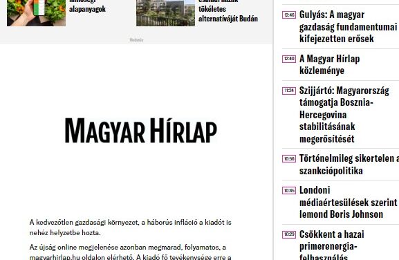 Hétfőtől felfüggesztik a Magyar Hírlap megjelentetését