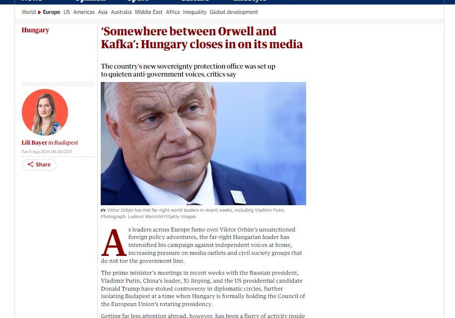 A The Guardian írást közölt a magyar kormánynak a médiumokkal szembeni nyomásgyakorlásáról