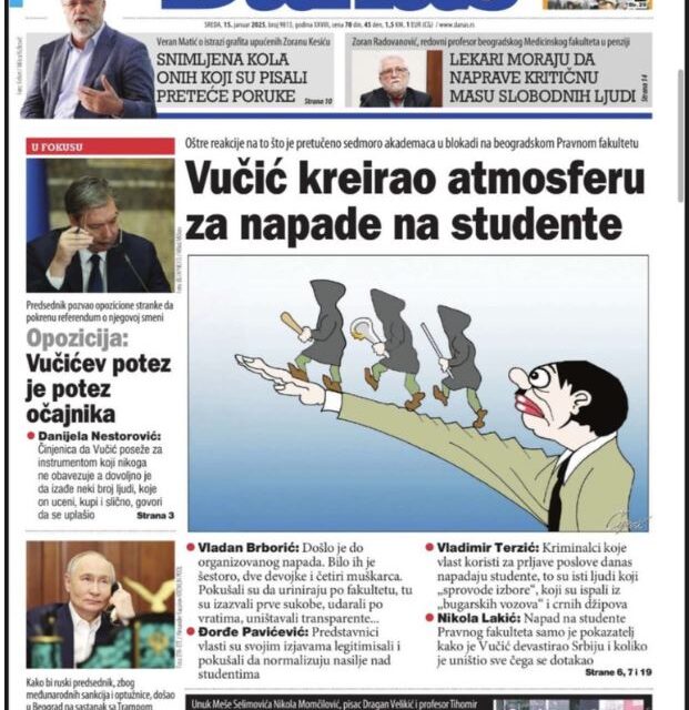 A DANAS NAPILAP VUČIĆET HITLERKÉNT ÁBRÁZOLÓ KARIKATÚRÁT TETT KÖZZÉ A CÍMOLDALÁN