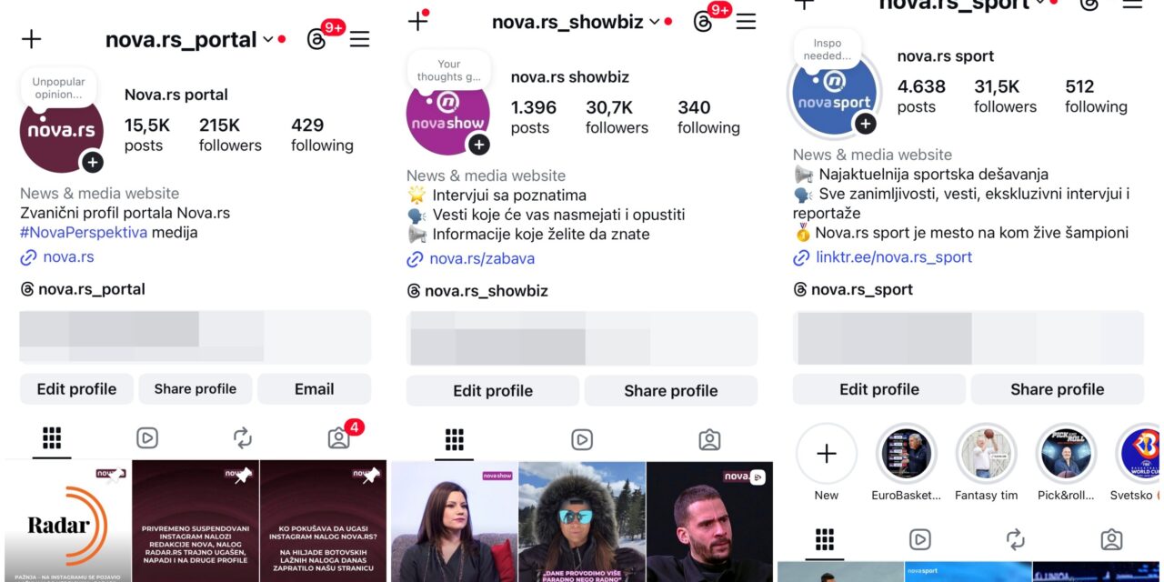 VISSZAÁLLÍTOTTÁK A NOVA.RS ÉS A RADAR SZERKESZTŐSÉGÉNEK ÖSSZES KÖZÖSSÉGI-MÉDIÁS FIÓKJÁT
