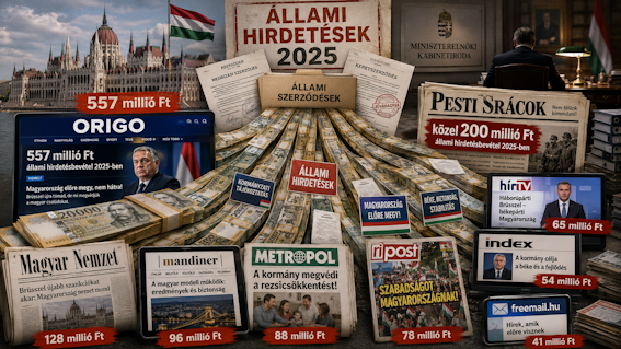TÖBB SZÁZMILLIÓS ÁLLAMI REKLÁMBEVÉTELEKHEZ JUTOTTAK A MAGYAR KORMÁNYKÖZELI MÉDIUMOK 2025-BEN