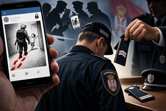 EGY KÖZÖSSÉGI OLDALÁN KÖZZÉTETT KARIKATÚRA MIATT LEFOKOZTAK EGY SZERBIAI RENDŐRT